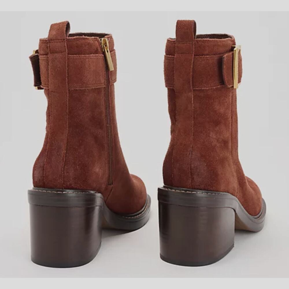 Vince Camuto Bembonie Suede Stacked Heel Bootie Buckle Ankle Boot | Sz 8, Brown - Picture 3 of 7